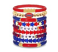 Game Day Bracelets for Women - Red, Black, Blue Heishi Clay Beaded Stretch Bracelets - Stackable Sports Charm Bracelet Bangles - Football Mom Accessories & Outfits Jewelry Gifts, L, Rhinestone, no