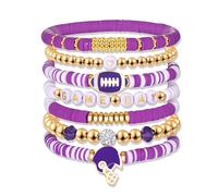Game Day Bracelets for Women - Red, Black, Blue Heishi Clay Beaded Stretch Bracelets - Stackable Sports Charm Bracelet Bangles - Football Mom Accessories & Outfits Jewelry Gifts, L, Rhinestone, no
