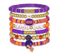 Game Day Bracelets for Women - Red, Black, Blue Heishi Clay Beaded Stretch Bracelets - Stackable Sports Charm Bracelet Bangles - Football Mom Accessories & Outfits Jewelry Gifts, L, Clay, no gemstone