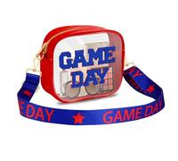 Game Day Clear Bag for Stadium Events with Letter Patches Stadium Approved Clear Crossbody Purse for Concerts Sports Events, Red Blue