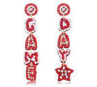 Game Day Earrings for Women Beaded Star Football Earrings Handmade College Sport Team Earrings Game Day Football Mom Jewelry Purple Blue Red Spirit Field Day Accessories Outfits Gifts, Cotton, No