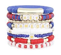 Game Day Football Bracelets for Women Men Silver Blue Gray Purple Orange Stackable Sports Jewelry, L, Alloy Steel, no gemstone