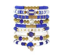 Game Day Football Charm Bracelet for Women, Stackable Heishi Beaded Stretch Bracelet for Football Mom, Sports Game Team Accessories Outfits Jewelry Gifts, 6.77 Inch, Vinyl, no gemstone