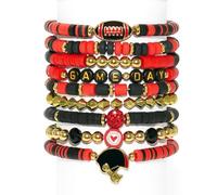 Game Day Football Charm Bracelet for Women, Stackable Heishi Beaded Stretch Bracelet for Football Mom, Sports Game Team Accessories Outfits Jewelry Gifts, 6.77 Inch, Vinyl, no gemstone