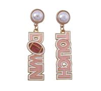 Game Day Football Dangle Earrings Faux Pearl Touch Down Letter Drop Earrings Rugby Sports Mom Earrings Jewelry Gifts for Women, S, Zinc, No Gemstone
