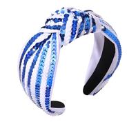 Game Day Football Headbands for Women Orange Red Blue Field Day Accessories Glitter Sequin Bead Knotted Headband Sport Team Spirit Headband Race Game Day Football Mom Accessories Gifts (Blue White)
