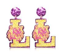 Game Day Football Sports Glitter Tiger Elephant Dangle Earrings - College School Team Spirit Jewelry Gifts for Sport Fans, L, Leather, No Gemstone