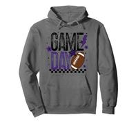 Game Day Retro Football Season Purple & Black Lightning Bolt Pullover Hoodie