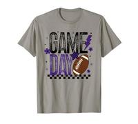 Game Day Retro Football Season Purple & Black Lightning Bolt T-Shirt