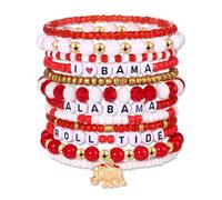 Game Day Stackable Bracelets Football College School Team Spirit Color Beaded Stack Stretch Bracelet Jewelry Football Mom Fans Accessories Gifts, M, Clay Beaded, no gemstone