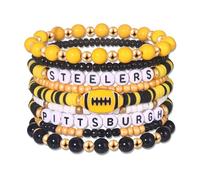 Game Day Stackable Bracelets Football College School Team Spirit Color Beaded Stack Stretch Bracelet Jewelry Football Mom Fans Accessories Gifts, M, Clay Beaded, no gemstone