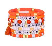 Game Day Stackable Bracelets Football College School Team Spirit Color Beaded Stack Stretch Bracelet Jewelry Football Mom Fans Accessories Gifts, M, Clay Beaded, no gemstone