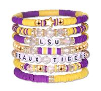 Game Day Stackable Bracelets Football College School Team Spirit Color Beaded Stack Stretch Bracelet Jewelry Football Mom Fans Accessories Gifts, M, Clay Beaded, no gemstone