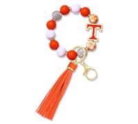 Game Day Wristlet Keychain University College Football Team Spirit Tassel Charm Keyring Football Mom Fans Gift, Orange White, Medium