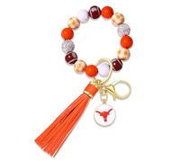 Game Day Wristlet Keychain University College Football Team Spirit Tassel Charm Keyring Football Mom Fans Gift, Burnt Orange White, Medium