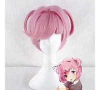 Game DDLC Doki Doki Literature Club Natsuki Pink Short Wig Cosplay Costume Women Heat Resistant Synthetic Hair Party Wig+Wig Cap