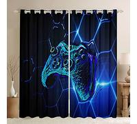 Game Gaming Window Curtains for Bedroom Living Room Gamer Gamepad Curtains for Kids Boys Girls Blue Games Joystick Window Drapes Honeycomb Blue Window Treatments,W52*L90