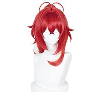 Game Genshin Impact Cosplay Diluc Ragnvindr Wig Diluc Red Detachable Ponytail Fake Hair Halloween Party Carnival Role Play