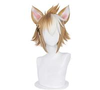 Game Genshin Impact Gorou Short Brown White Wig with Ears Synthetic Hair Wig Gorou Halloween Party Carnival Role Play Wig