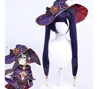 Game Genshin Impact Mona cosplay Wig Black and purple mixed color double ponytail long hair Fiber synthetic wig