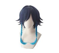 Game Genshin Impact Venti Cosplay Wigs Gradient Blue Short Cosplay Wig Braided Wigs Heat Resistant Synthetic Hair + Wig Cap