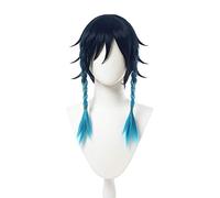 Game Genshin Impact Venti Cosplay Wigs Gradient Blue Short Cosplay Wig Braided Wigs Heat Resistant Synthetic Hair