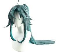 Game Genshin Impact Xiao Cosplay Wig Mixed Dark Green Blue Long Heat Resistant Synthetic Hair Halloween Role Play Wigs +Wig Cap