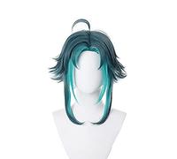 Game Genshin Impact Xiao Cosplay Wig Mixed Dark Green Blue Short Heat Resistant Synthetic Hair Anime Role Play Wigs + Wig Cap