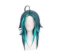 Game Genshin Impact Xiao Cosplay Wig Mixed Dark Green Blue Short Heat Resistant Synthetic Hair Halloween Role Play Wigs +Wig Cap