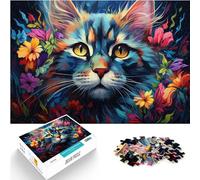 Game Gift Jigsaw Animal cat colorful psychedelic Jigsaw Puzzles 1000 Pieces Wood Jigsaw Fun Puzzles Games with Fully Interlocking & Randomly Shaped Pieces (50x75cm)