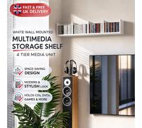 Game Multimedia Storage CD DVD Shelf Tower Rack Wooden Stand Unit White