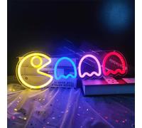 Game Neon Sign Ghost Led Neon Lights Neon Signs for Bedroom Wall 17”x6” Retro Arcade Decor with USB/Switch Ghost Neon light for Gaming Room Man Cave Birthday Halloween Christmas Gift