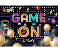 Game On Backdrop 5x3ft Video Game Boys Birthday Photography Background, Retro Arcade Level Up Party Decorations, Gamer Birthday Banner for Video Game Theme Photo Booth Studio Props