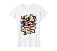 Game On Ready KICK Off Second Grade Soccer First Day USA Value Graphic T-Shirt, Women, White, L
