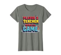 Game Over Back to School: Teacher Entered The Game T-Shirt, Women, Olive Heather, L