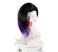 Game Overwatch OW Sombra Wig 40cm Black Purple Whtie Ombre Mix Curly Synthetic Hair Cosplay Costume Wigs