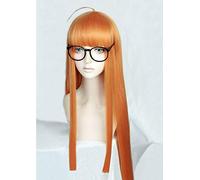 Game P5 Persona5 Futaba Sakura Cosplay Wig Long Straight Citrus Orange Heat Resistant Synthetic Hair Wig + Wig Cap + Glasses