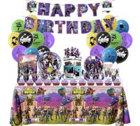 Game Party Tableware Set Boys- 80Pcs Video Gaming Birthday Decoration Party Supplies Tablecloth Happy Birthday Banner Plates Napkins Cake Toppers Balloons for Kids Gamers Lovers Part Deco