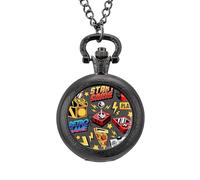 Game Pixel Monsters Pattern Vintage Pocket Watch Alloy Pendant Watches Necklace Gift for Men Women Black-Style