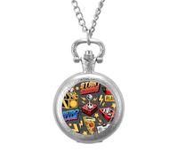 Game Pixel Monsters Pattern Vintage Pocket Watch Alloy Pendant Watches Necklace Gift for Men Women Silver-Style