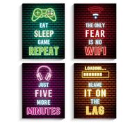 Game Room Decor,Gamer Room Decor for Boys,12”x16” Framed Neon Canvas Prints Gaming Room Decor,Gaming Wall Decor,Video Game Room Decor,Gaming Wall Art for Teen Boys Bedroom(4Pcs, Framed)