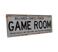 Game Room House Rules Metal Street Sign, Billiards, Poker, Darts, Gaming, Mancave, Den, Wall Décor