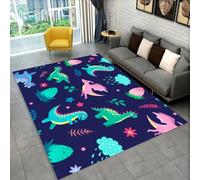 Game Rug for Boy Bedroom Cartoon Dinosaur Theme Flannel Children's Playmat, Blue Green Non-slip Carpet for Living Room children's Room Playroom, Bedside Runner Rug, 50x80 cm, Color6
