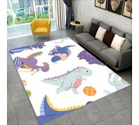 Game Rug for Boy Bedroom Cartoon Dinosaur Theme Flannel Children's Playmat, Blue Green Non-slip Carpet for Living Room children's Room Playroom, Bedside Runner Rug, 80x120 cm, Color4