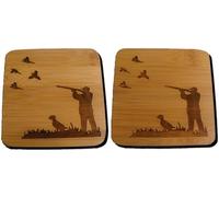 GAME SHOOTING HUNTING COUNTRY COASTER DRINK MAT ENGRAVED PRESENT GIFT (2, Bamboo)