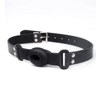 Game Silicone Mouth Ball with Adjustable Leather Strap - B125 (Black)