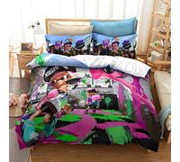 Game Splatoon Family Bedding Set for Kids Cartoon Printed Bed Cover Single Duvet Cover Set KingSize Bedclothes (graffiti 01,Single(135x200cm))
