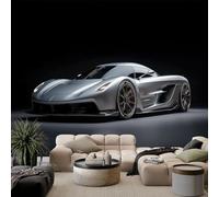 Game Style Silver Supercar Mural Wallpaper 250x175 cm, Black Wall Murals for Bedrooms Living Room Children Nursery Wall Mural Art Deco - Photo Wallpaper Poster Decoration