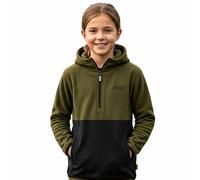 Game Technical Apparel Kids Alpine Fleece Smock - 1/4 Zip Hooded Pullover, Warm 300gsm Outdoor Fleece Sweatshirt with Zipped Pockets Green/Black