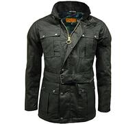 Game Technical Apparel Mens Continental Belted Biker Wax Jacket with Tartan Lining (S, Black)